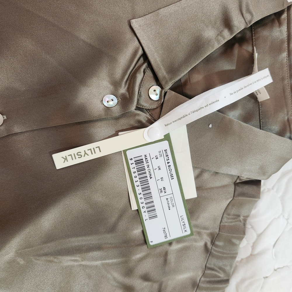 Lilysilk Timeless Silk Charmeuse Shirt Size L - Picture 6 of 11